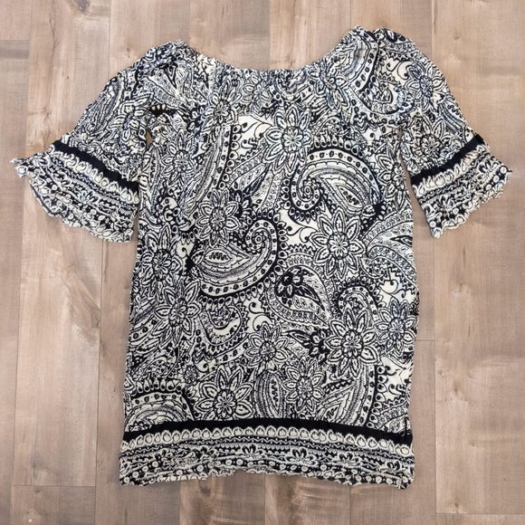 UMGEE Summer Dress / Off Shoulder Coverup Beachwear / Black + White Floral Print - Picture 3 of 4